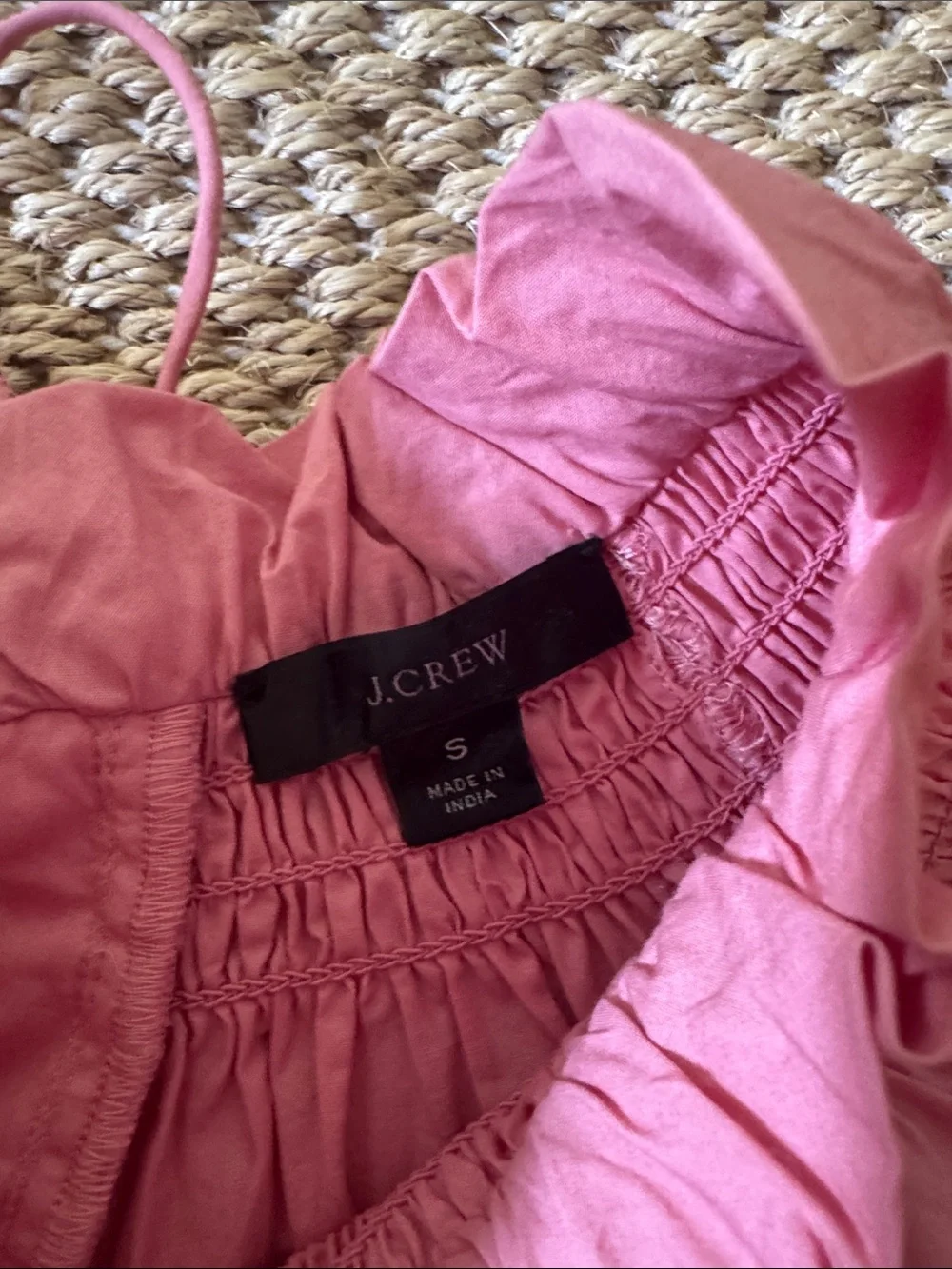 J.Crew Pink Smocked Neck Puff Sleeve Top